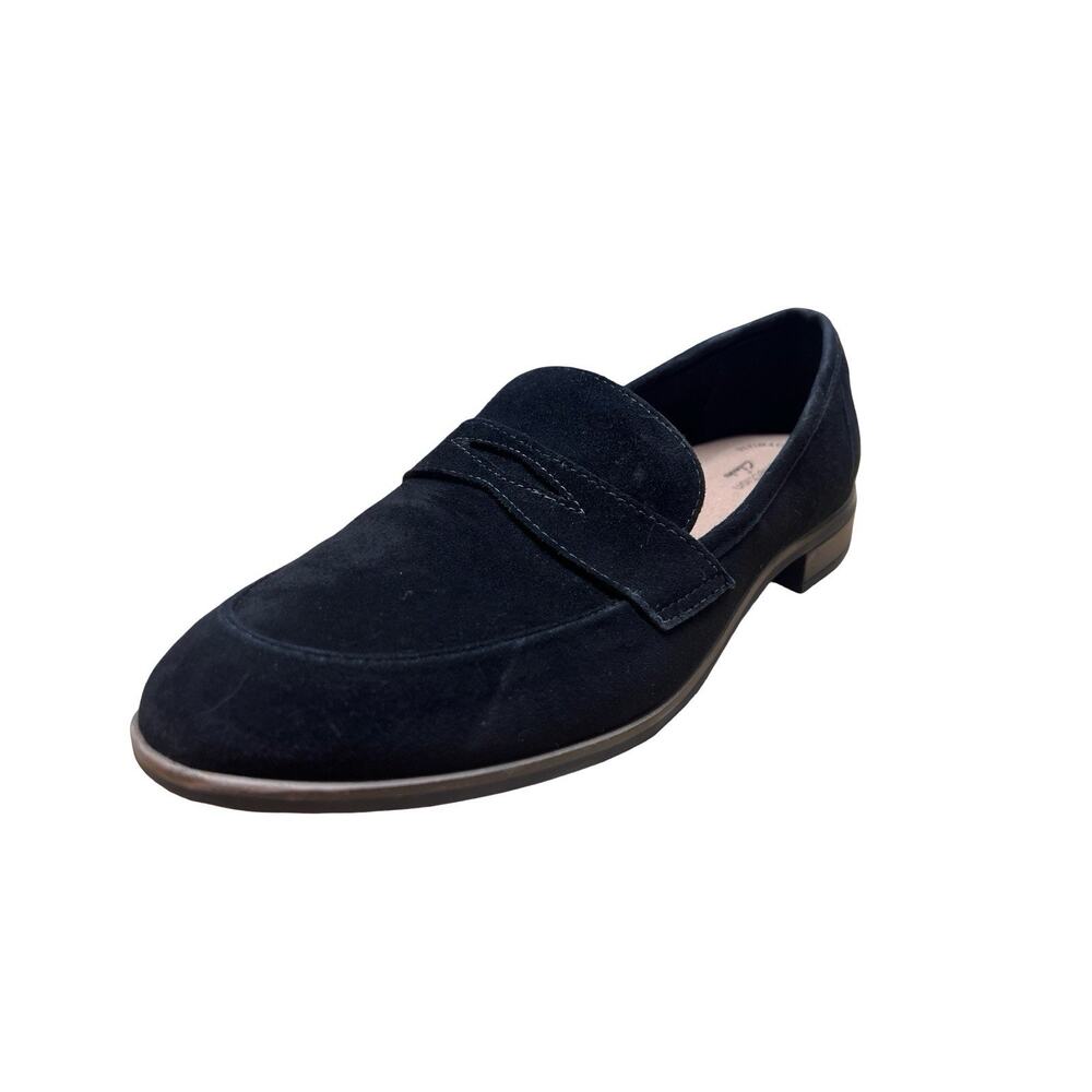 Clarks Collection Women's Trish Rose Penny Loafer Black Suede Low Heel 11 W